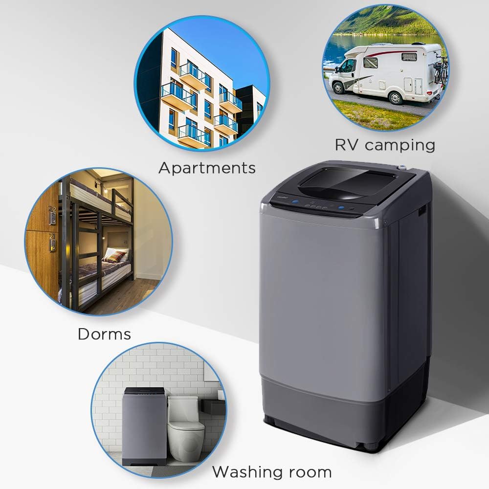 Comfee Portable Washing Machine, 0.9 cu.ft Compact Washer With LED Display, 5 Wash Cycles, 2 Built-in Rollers, Space Saving Full-Automatic Washer & O-Cedar Easywring Microfiber Spin Mop