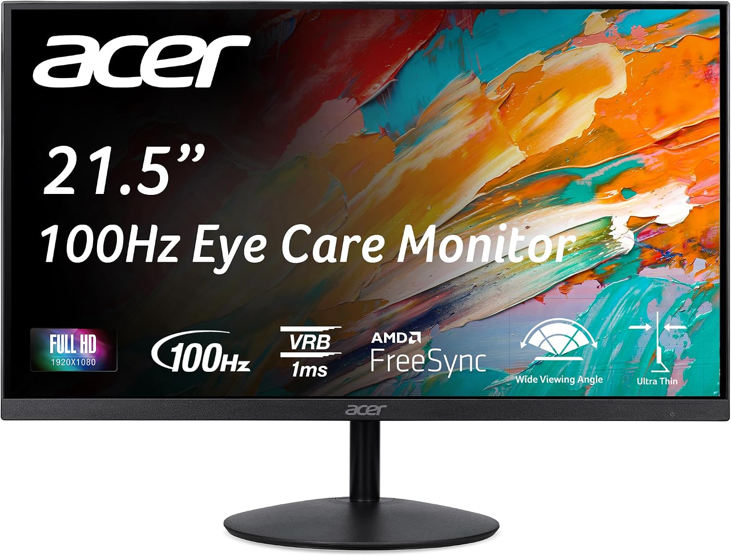 Acer SB222Q EBI 21.5" FHD 1920 x 1080 IPS Zero-Frame IPS Gaming Office Monitor | AMD FreeSync Technology | Ultra-Thin Stylish Design | Up to 100Hz | 1ms VRB | Low Blue Light | Tilt | HDMI & VGA Ports
